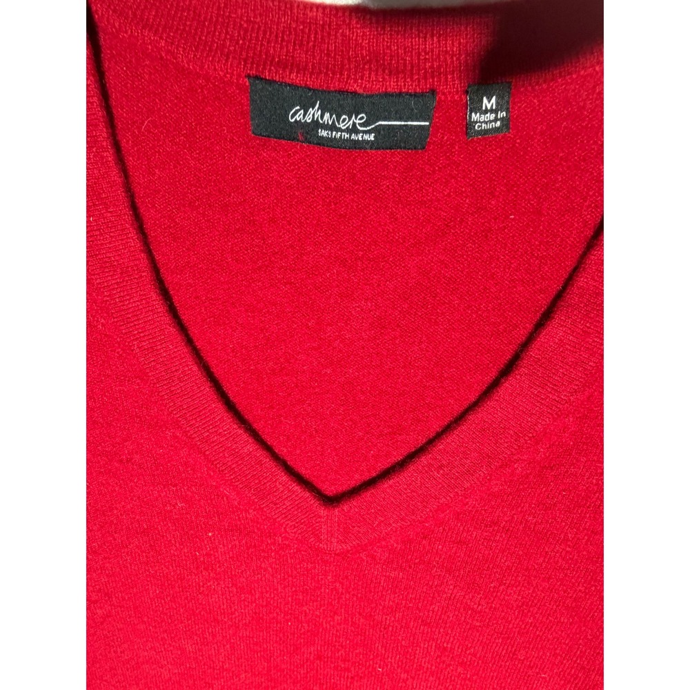 Saks Fifth Avenue Red Cashmere V-Neck Sweater Womens Medium Long Sleeve Knit